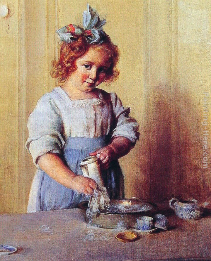 Charles Courtney Curran Washing Dishes Emily and Her Tea Set